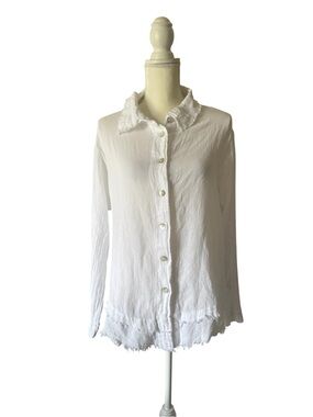 Oh My Gauze! White Gauze Button-Down Shirt with Ruffle Collar